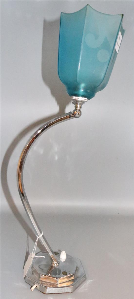 Chrome and blue glass desk lamp